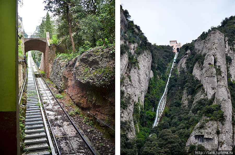Дождь сделал паузу, но тучи и облака все также окутывали вершину зубчатой горы. Посмотрев на небо, с которого в любой момент могло хлынуть, решено было подниматься выше. Фуникулер San Joan, заполнился туристами и стал медленно карабкаться в гору. Пассажиры изучали окрестности через стеклянную крышу, но в какой-то момент, вагончик въехал в облако, которое плотной пеленой окутало его.