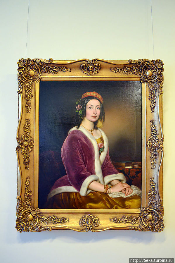 Йожеф Борсос. Портрет женщины в бархатной шубке, с.1850. Будапешт, Венгрия
