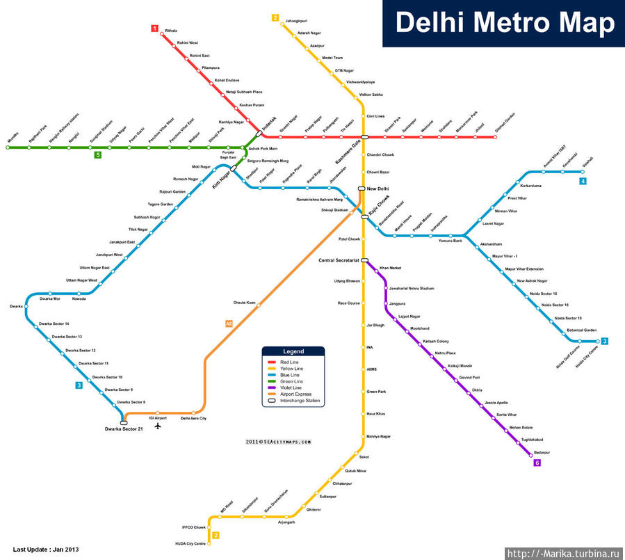 Схема Делийского метро. Дели, Индия