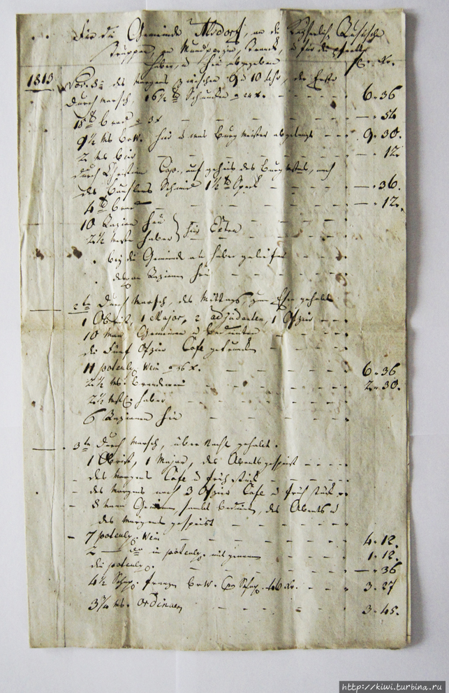 Счёт, выписанный в 1813 году офицерам русской армии. Зиген, Германия