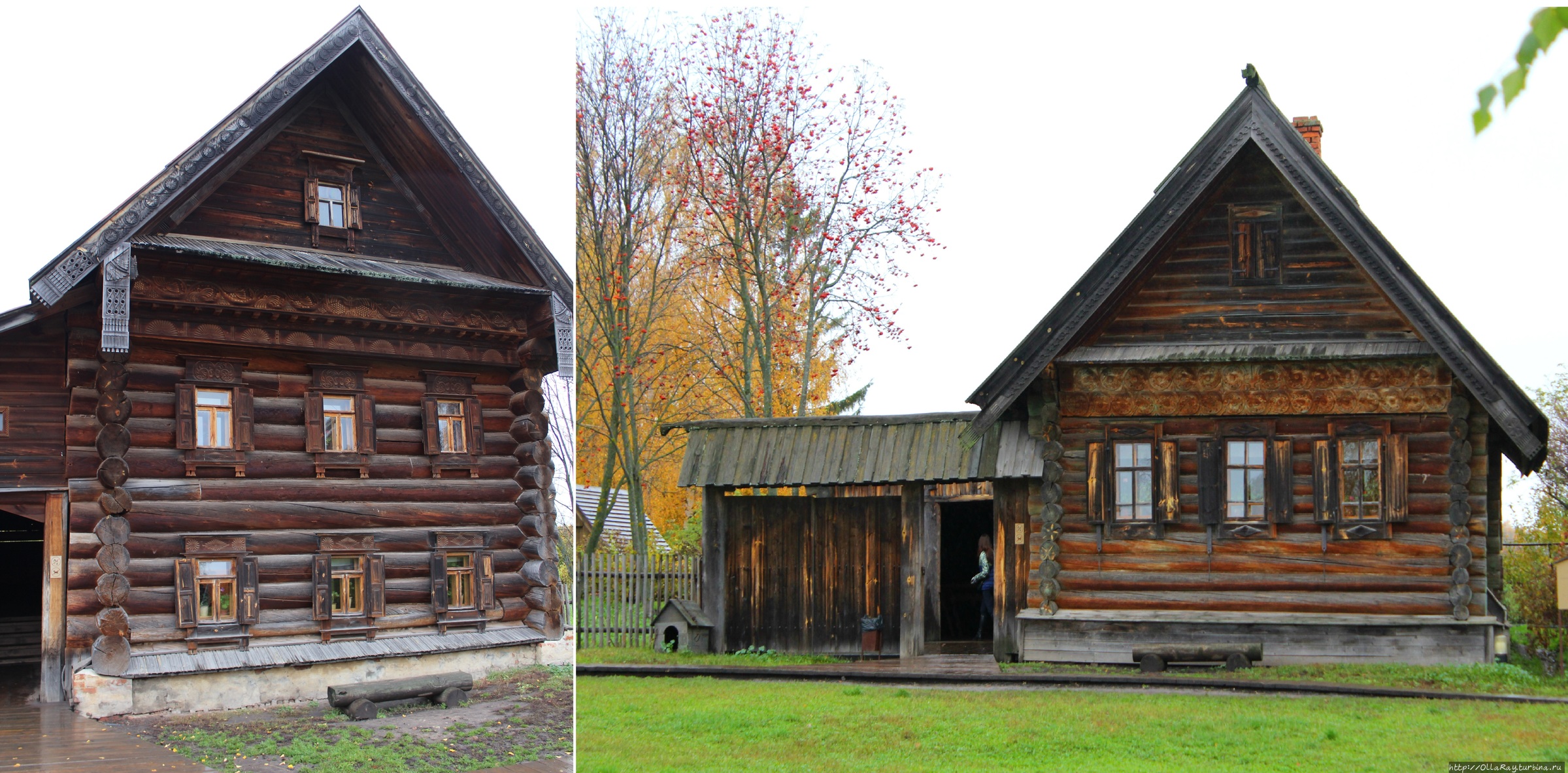 Дома зажиточного крестьянина из деревни Лог (слева) и бедного крестьянина (19 век). Суздаль, Россия