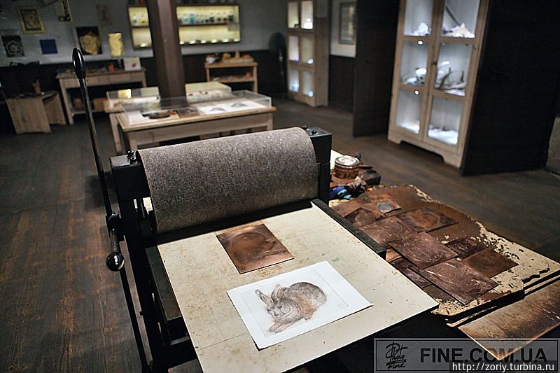 Станок для литографии (изготовления гравюры по меди) в мастерской Дюрера