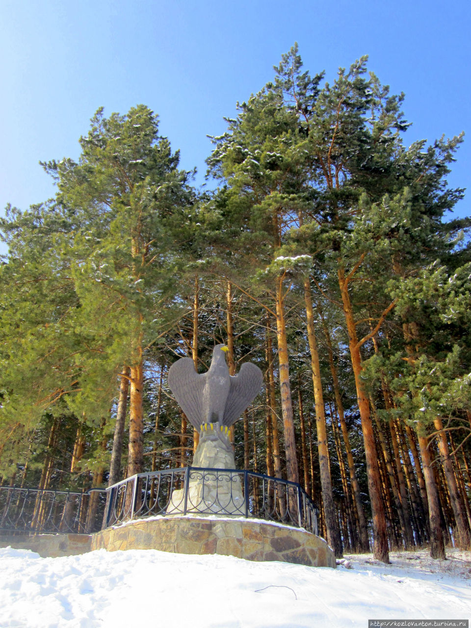 Орел на пригорке у санатория Белокуриха — одно из наиболее фотографируемых мест. Белокуриха, Россия