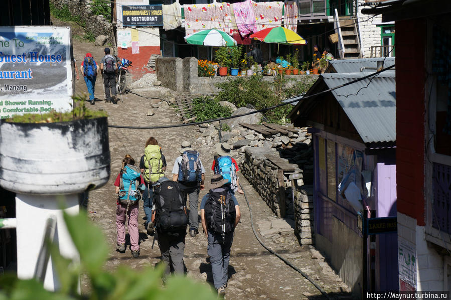 Треккинговая   тропа   вокруг   Аннапурны  не   пустует.  С   утра   до   вечера   по   ней   идут   многочисленные   туристы. Покхара, Непал