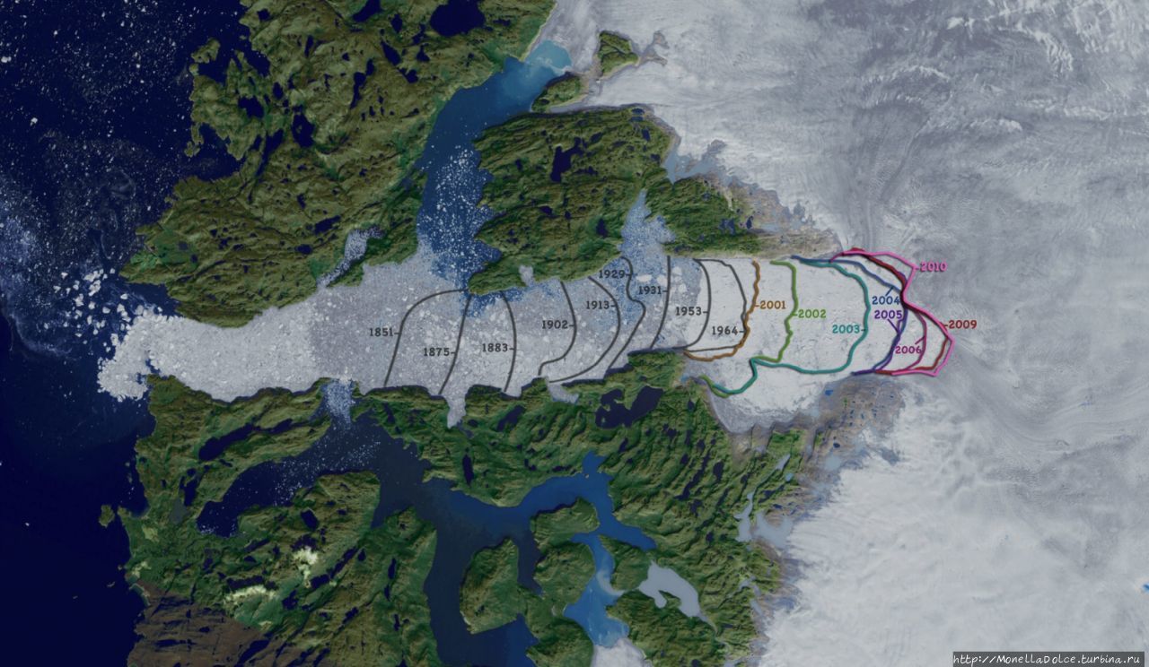 ледник на карте, фото из интернета Илулиссат, Гренландия