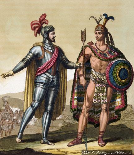 Эрнан Кортес с последним императором ацтеков. Из интернета Мехико, Мексика