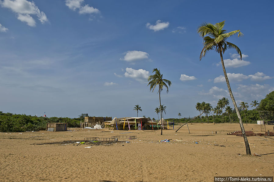 По пути на пляж отдыхающие лицезреют многочисленные свалки. Позже, когда мы уезжали, этот пустырь огородили забором, возвели там сцену — это в преддверии Нового года и Рождества. Их тут отмечают с размахом...
*