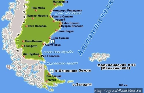 Остров Эстадос на карте (Из Интернета) Провинция Огненная Земля, Аргентина