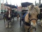 Повозки с лошадьми на центральной площади города Брюгге (The Markt (Market square)).