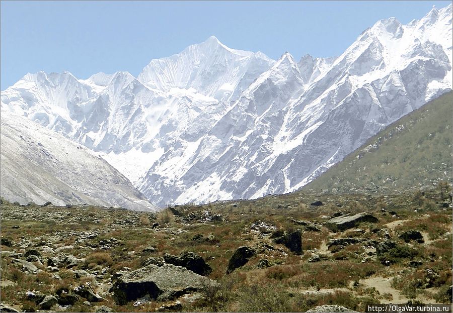 Самая красивая, на мой взгляд, гора в долине — Чангчемпо (Gangchempo), изумляющая своей вогнутой верхней стенкой. Она, как распустившийся цветок. Высота — 6387 метров.