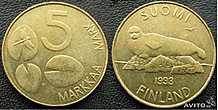 Изображение нерпы было отчеканено на финляндских монетах достоинством 5 марок.