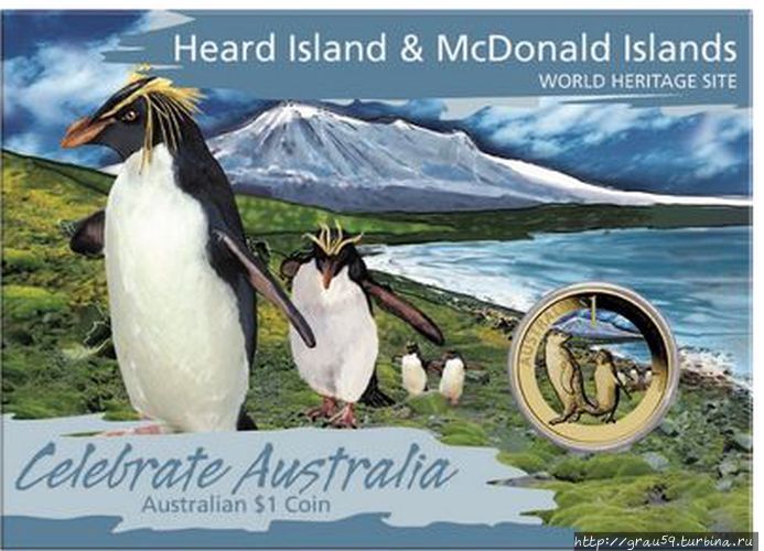 Деньги для пингвинов из списка Мирового наследия ЮНЕСКО Остров Херд и острова Макдональд
