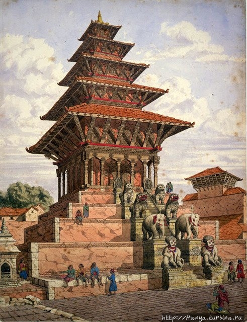 Акварель 1854 г. Из интернета Бхактапур, Непал