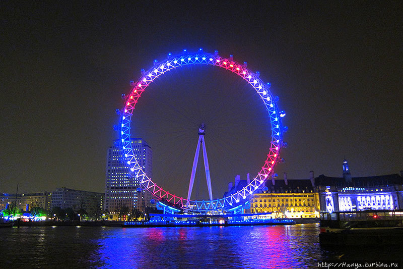Лондон. Око Лондона — колесо обозрения ночью. Фото из интернета Лондон, Великобритания