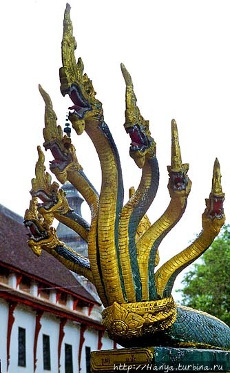 Ват Тхат Луанг. Змеи-наги на фоне здания сима. Фото из интернета
