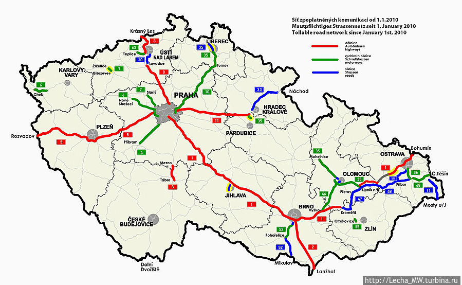 Карта платных дорог Чехии Чехия