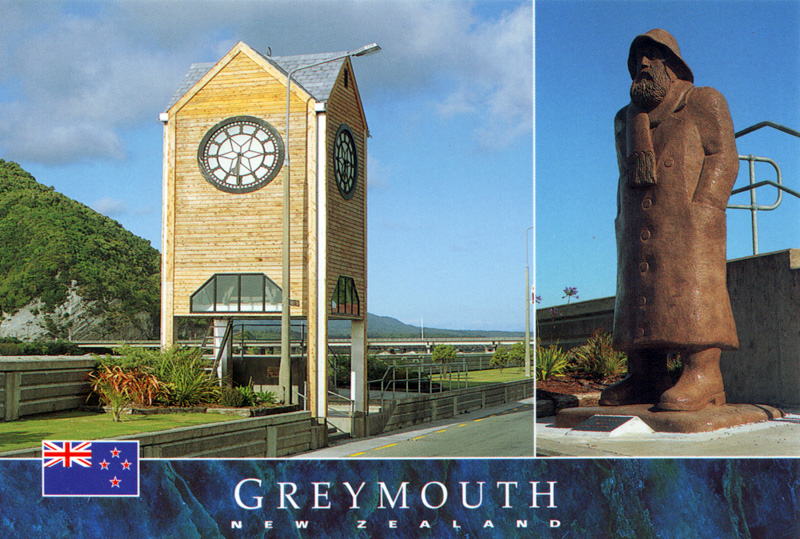 Греймут. Часовая башня и памятник добровольцам, строителям защитной дамбы Греймаус, Новая Зеландия