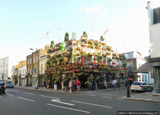 даже пабы Лондона украшены цветами Лондон, Великобритания
