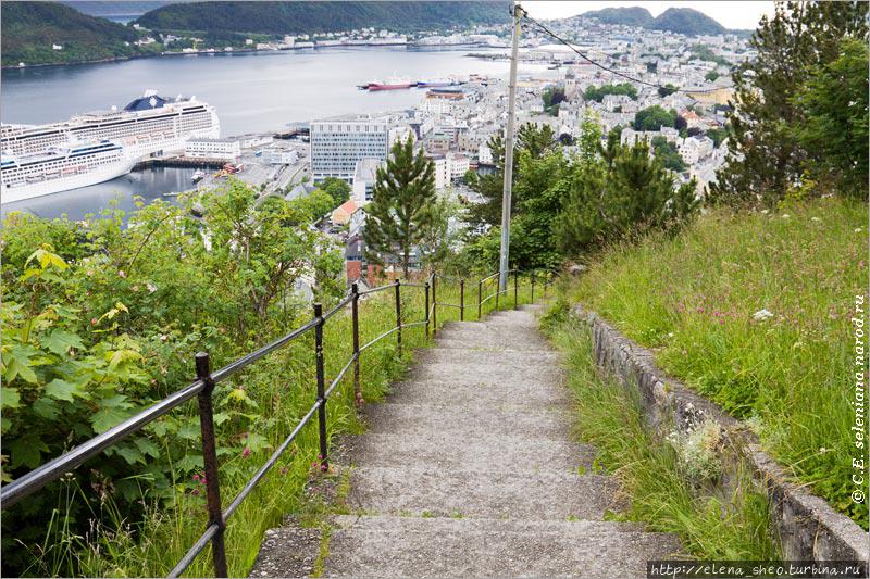 10. Лестница, ведущая к подножью горы. По ней я поднималась вверх, по ней же сейчас пойду вниз. Олесунн, Норвегия