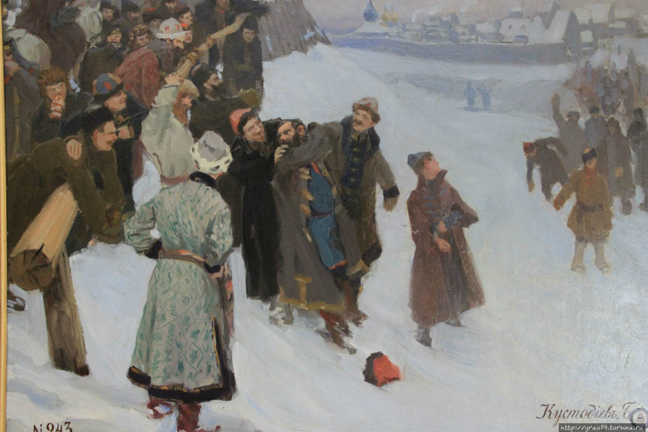 Борис Михайлович Кустодиев.  Кулачный бой на Москва-реке (1897) Москва, Россия