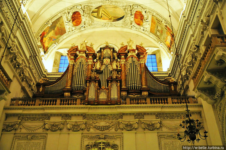 Собор имеет 11 алтарей, 5 органов и множество колоколов, старейшие отлиты в XVI—XVII вв. Главный орган (1703 г.), заменён в 1988 г. на новый, произведённый в Швейцарии. Зальцбург, Австрия