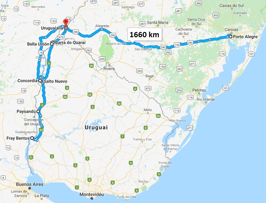 По уругвайскому берегу реки Уругвай — план маршрута Уругвай