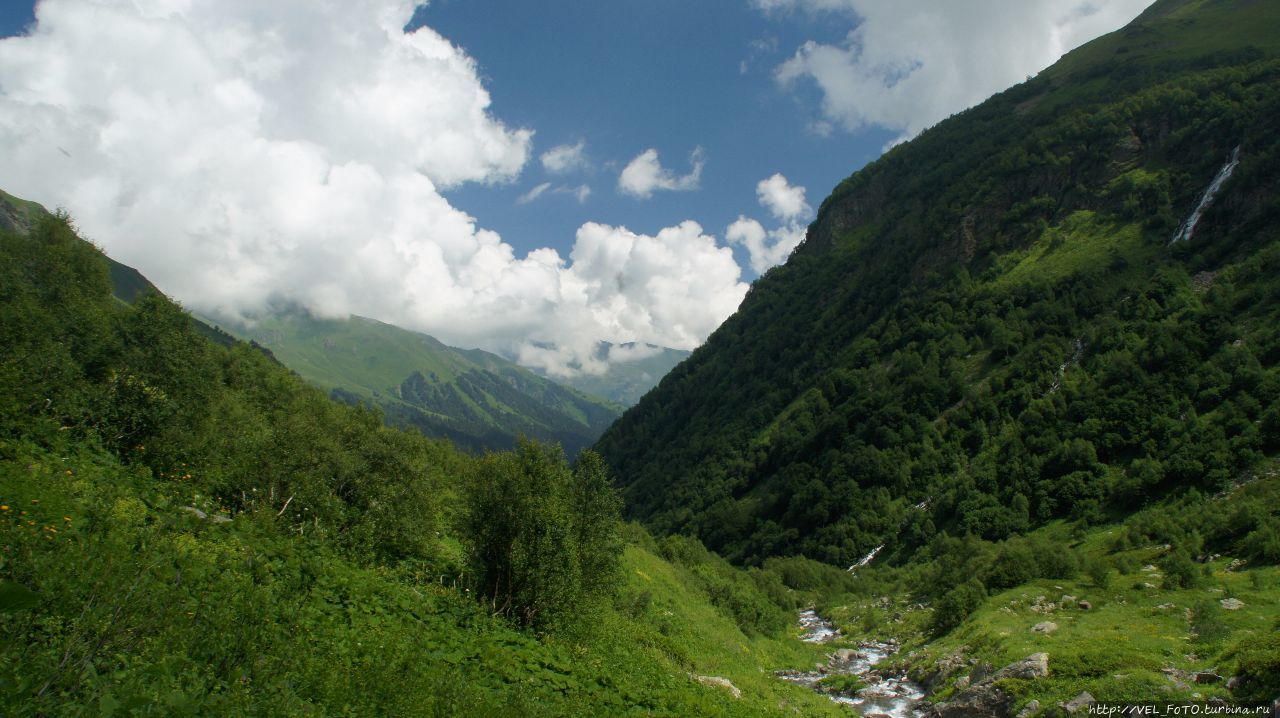 Вид от водопада на долину реки Имеретинка Карачаево-Черкесская Республика, Россия