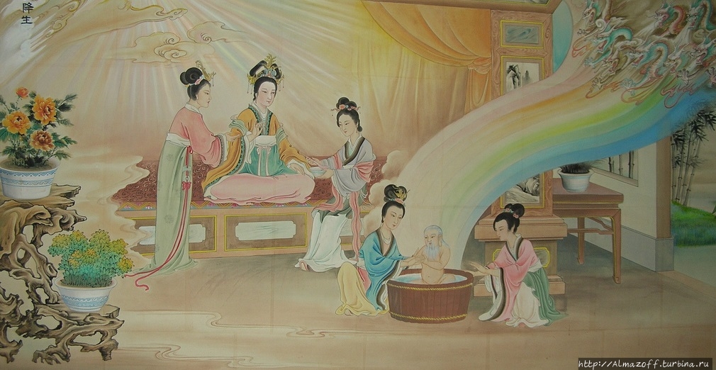 Рождение Лао Цзы, деталь настенной живописи в храме Зелёного Козла в Чэнду, Сычуань.
