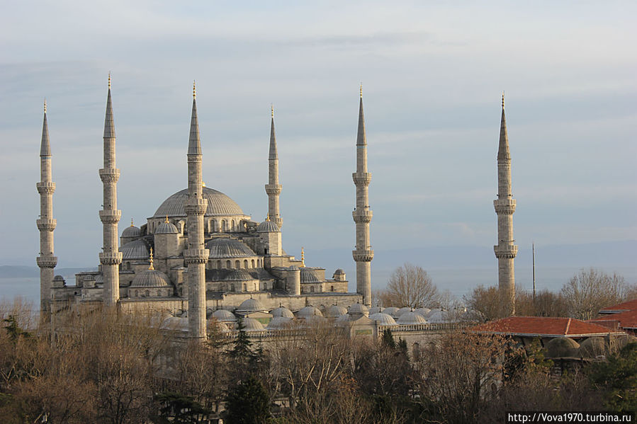 Вид с террасы крыши на Голубую мечеть. Стамбул, Турция