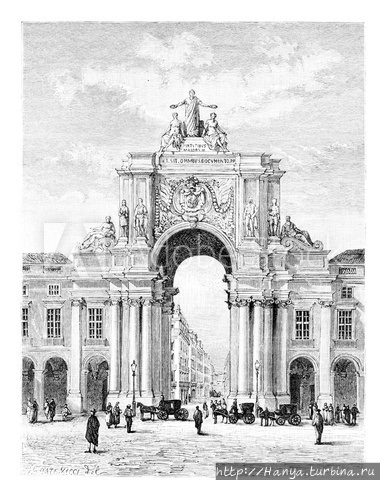 Строительство коронационной арки Руа Августа, 1855. Из интернета Лиссабон, Португалия