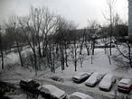 Утром 13 марта. Вид из окна. Выпал снег. Ждала вьюгу.