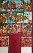 Интерьер Сима Монастыря Открытого Сердца Ват Ахам. Фреска, изображающая сцены из жизни Будды и наказания грешников.  Фото из интернета
