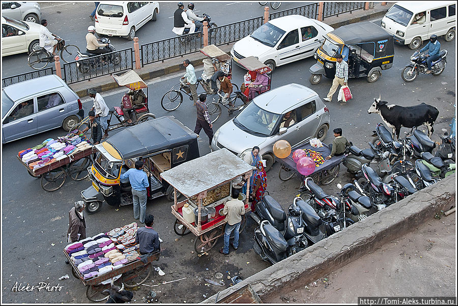 Честно говоря, улицы дневного Джайпура настолько перегружены, что от шума начинает кругом идти голова. Многие называют Джайпур одним из самых шумных городов Индии...
* Джайпур, Индия