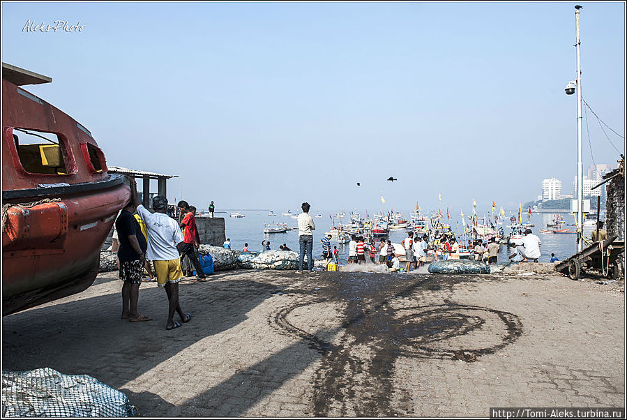 При входе в бухту, — сюда подвозят туристов — посмотреть на причуды местной жизни... Мумбаи, Индия