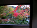 Картинный вид на осень в павильоне храма Эйкандо