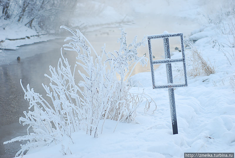 Кажется, что тут раньше была табличка типа КУПАТЬСЯ ЗАПРЕЩЕНО!
Зимой же все покрыто сказочный инеем. Мурино, Россия