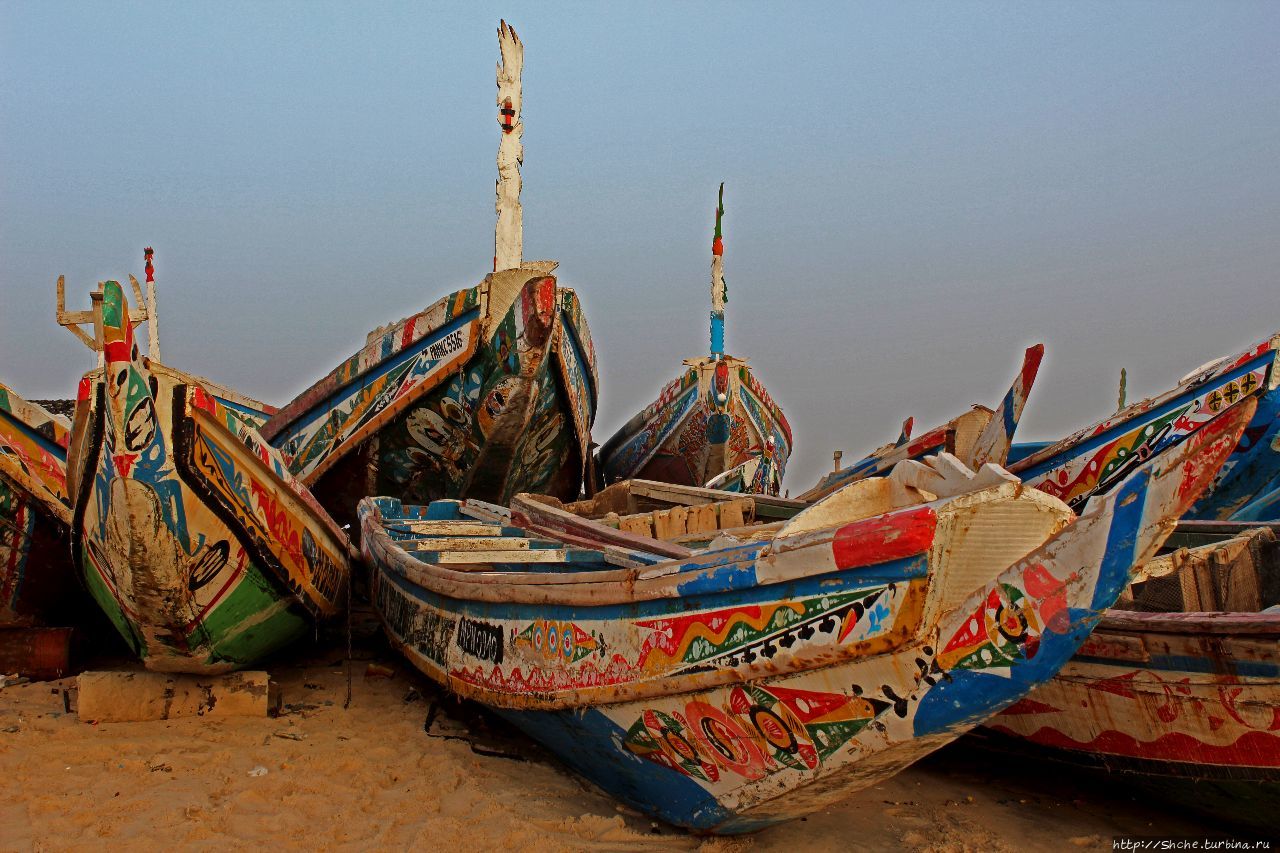 Пестрая флотилия Мавритании на фоне пастельных закатов