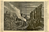 Гравюра 1873 года из английской газеты «Harper Weekly». Гравюра подписана: «Easter Island Stone Idols Festival Dancing Tatoos» (Фестиваль татуированных танцовщиц у каменных идолов острова Пасхи). Из интернета