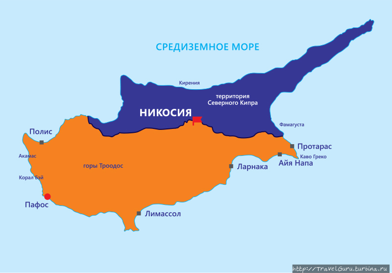 Политическая карта Кипра.