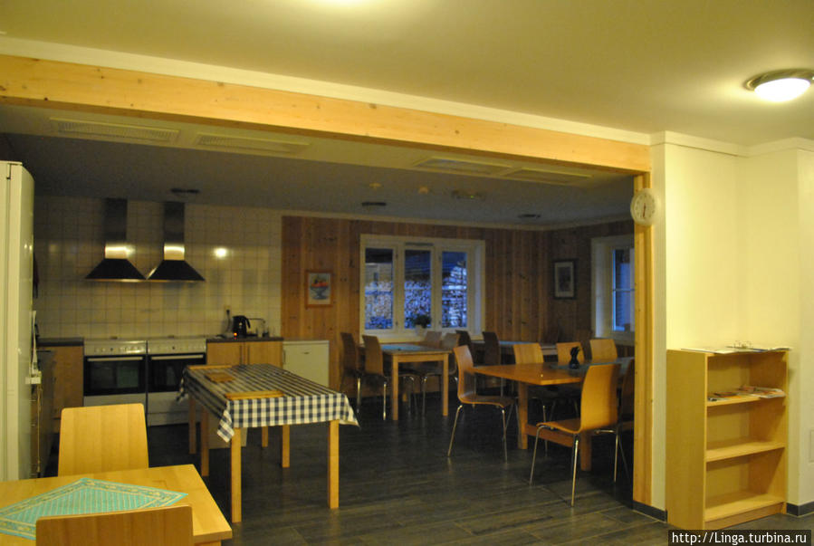 Кухня и столовая хостела Флом, Норвегия