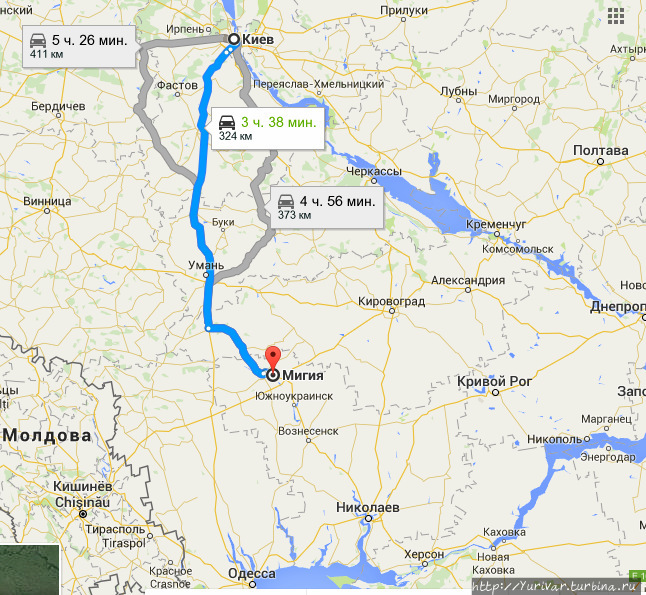 Карта пути Киев — Мигия Мигия, Украина