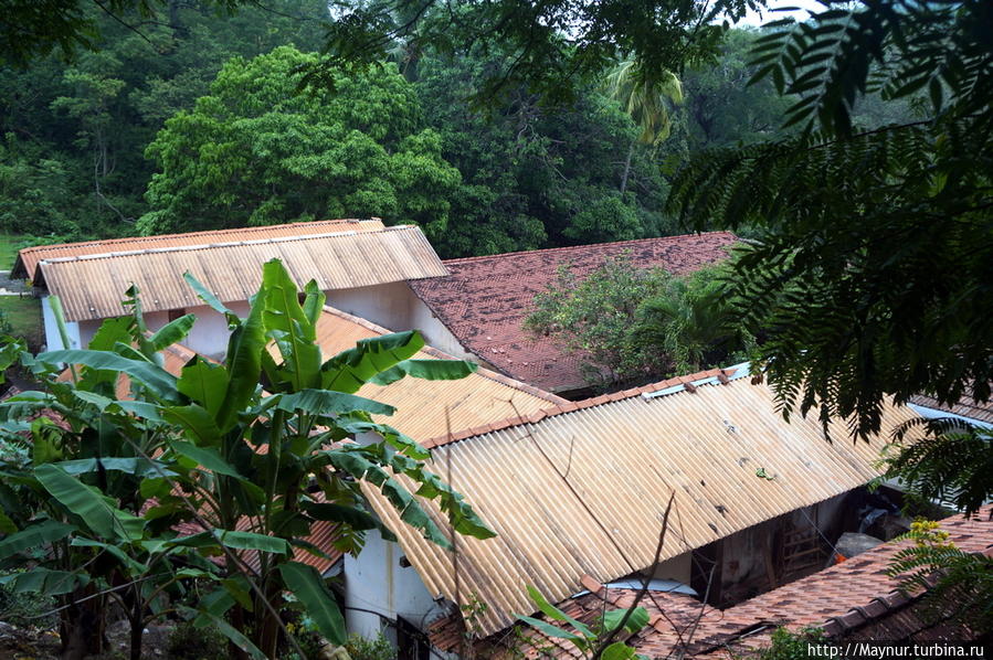 С  этой   лестницы   видны   крыши   монастыря,  который  находится  на  первом  уровне. Тангалла, Шри-Ланка