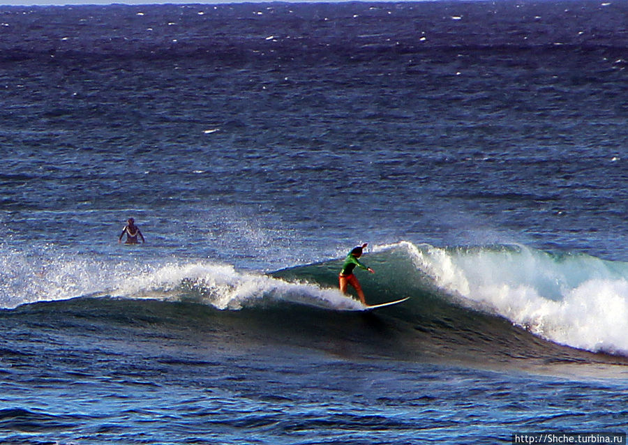 И мы убедились, что девченки справляются с волнами легче и грациознее, чем спортивного телосложения парни... Папукеа, остров Оаху, CША