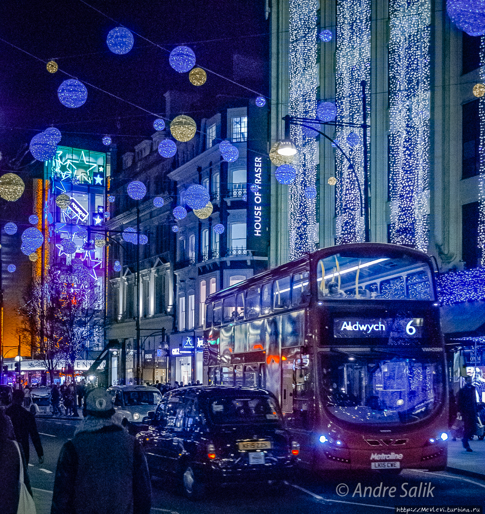 Ночной рождественский Лондон Лондон, Великобритания