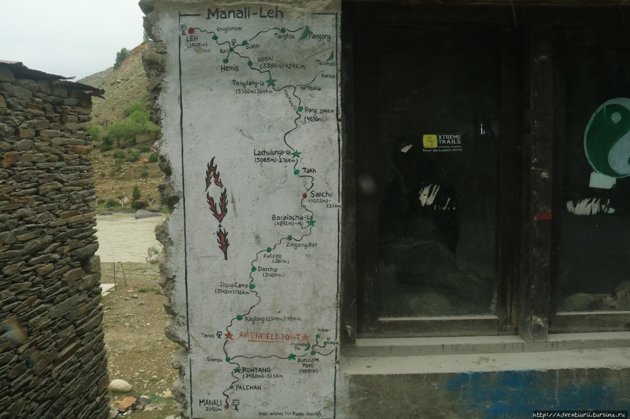 Карта с названиями и очередностью перевалов. Манали, Индия