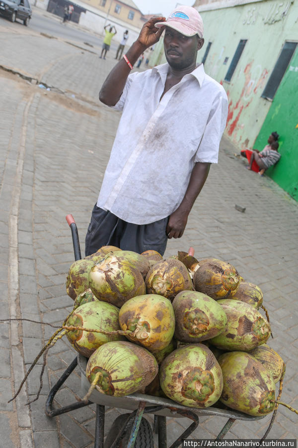 Вначале немного пройдемся вокруг. Вот продавец кокосов. Аккра, Гана