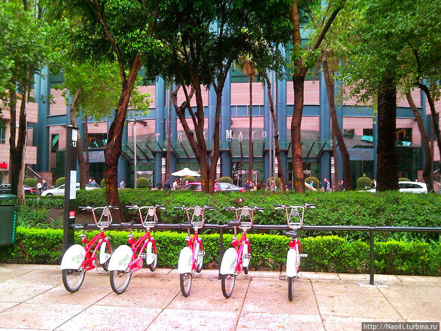 Городские велосипеды у входа. За небольшую годовую плату можно брать велосипеды на любой стоянке в центре и возвращать на другую стоянку. Мехико, Мексика