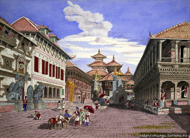 Акварель 1858 года. Из интернета Бхактапур, Непал