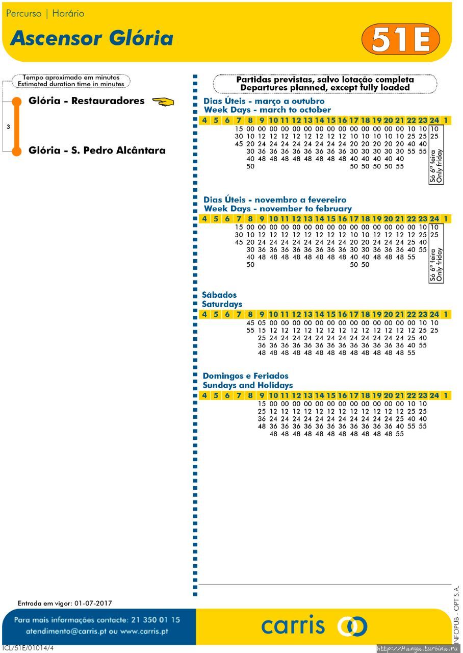 Расписание фуникулера Глория. Из интернета