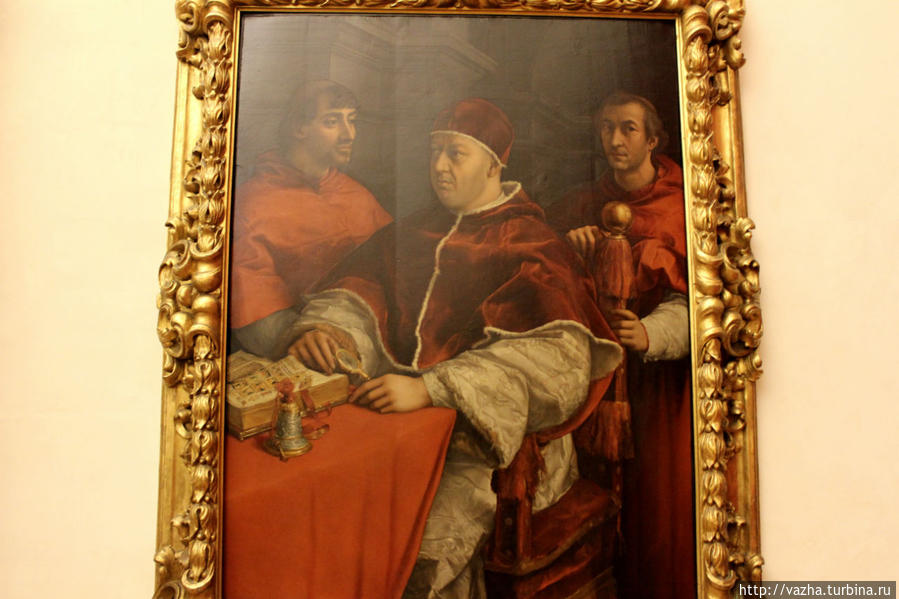 Портрет Льва десятого с кардиналами Джулиано и Луи Медичи. Рафаэль. Флоренция, Италия